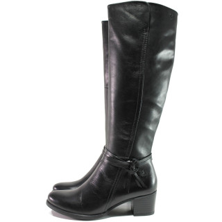 Черни дамски ботуши, естествена кожа - ежедневни обувки за есента и зимата N 100014774