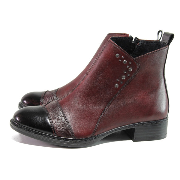 Винени дамски боти, естествена кожа - ежедневни обувки за есента и зимата N 100014768