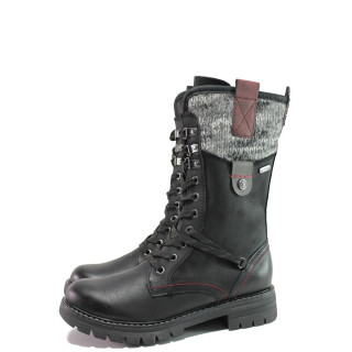 Черни дамски боти, здрава еко-кожа - ежедневни обувки за есента и зимата N 100014777