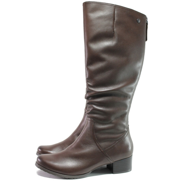 Кафяви дамски ботуши, естествена кожа - ежедневни обувки за есента и зимата N 100014778