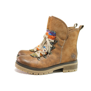 Кафяви дамски боти, здрава еко-кожа - ежедневни обувки за есента и зимата N 100014782