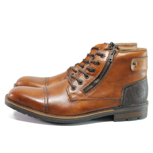 Кафяви мъжки боти, естествена кожа - ежедневни обувки за есента и зимата N 100014849