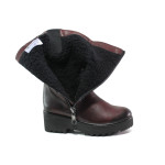 Винени дамски боти, естествена кожа - ежедневни обувки за есента и зимата N 100014854