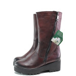 Винени дамски боти, естествена кожа - ежедневни обувки за есента и зимата N 100014854