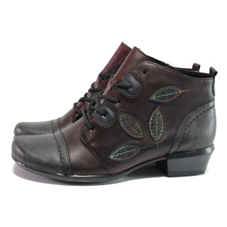 Винени дамски боти, естествена кожа - ежедневни обувки за есента и зимата N 100014853