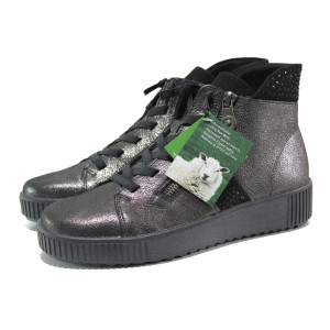 Черни дамски боти, естествена кожа - ежедневни обувки за есента и зимата N 100014852