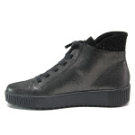 Черни дамски боти, естествена кожа - ежедневни обувки за есента и зимата N 100014852