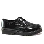 Черни дамски обувки с равна подметка, лачена естествена кожа - ежедневни обувки за есента и зимата N 100014855