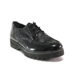 Черни дамски обувки с равна подметка, лачена естествена кожа - ежедневни обувки за есента и зимата N 100014855