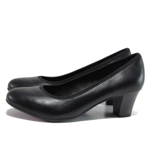Черни дамски обувки със среден ток, здрава еко-кожа - всекидневни обувки за пролетта и лятото N 100014979
