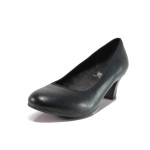 Черни дамски обувки със среден ток, здрава еко-кожа - всекидневни обувки за пролетта и лятото N 100014979