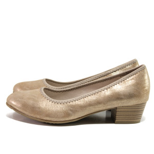 Бежови дамски обувки със среден ток, здрава еко-кожа - всекидневни обувки за пролетта и лятото N 100014978