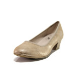 Бежови дамски обувки със среден ток, здрава еко-кожа - всекидневни обувки за пролетта и лятото N 100014978