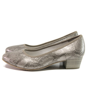 Сиви дамски обувки със среден ток, еко-кожа с крокодилска шарка - всекидневни обувки за пролетта и лятото N 100014977