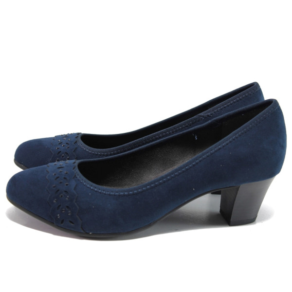 Тъмносини дамски обувки със среден ток, текстилна материя - всекидневни обувки за пролетта и лятото N 100015055