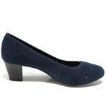 Тъмносини дамски обувки със среден ток, текстилна материя - всекидневни обувки за пролетта и лятото N 100015055