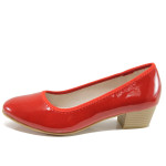 Червени дамски обувки със среден ток, лачена еко кожа - всекидневни обувки за пролетта и лятото N 100015056