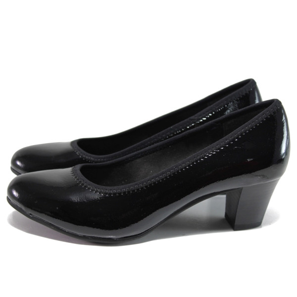 Черни дамски обувки със среден ток, лачена еко кожа - всекидневни обувки за пролетта и лятото N 100015057