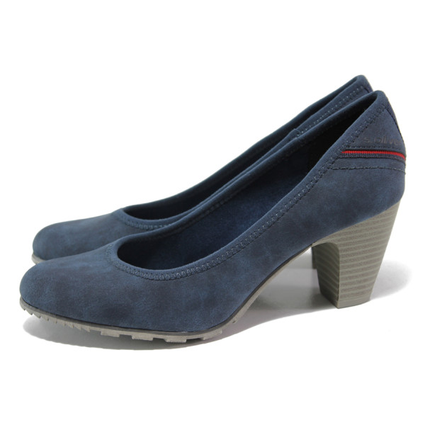 Тъмносини дамски обувки със среден ток, здрава еко-кожа - всекидневни обувки за пролетта и лятото N 100015060