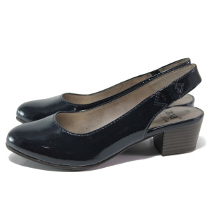 Тъмносини дамски обувки със среден ток, лачена еко кожа - всекидневни обувки за пролетта и лятото N 100015069