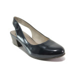 Тъмносини дамски обувки със среден ток, лачена еко кожа - всекидневни обувки за пролетта и лятото N 100015069