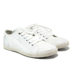 Бели дамски обувки с равна подметка, здрава еко-кожа - спортни обувки за пролетта и лятото N 100015081