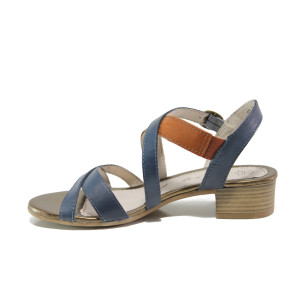 Тъмносини дамски сандали, естествена кожа - ежедневни обувки за пролетта и лятото N 100015082