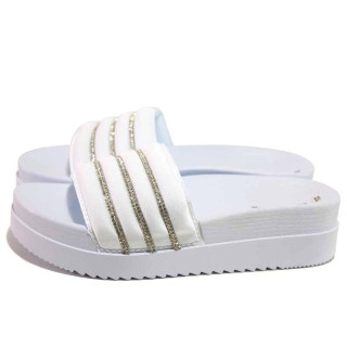 Бели дамски чехли, текстилна материя - ежедневни обувки за пролетта и лятото N 100016692