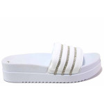 Бели дамски чехли, текстилна материя - ежедневни обувки за пролетта и лятото N 100016692