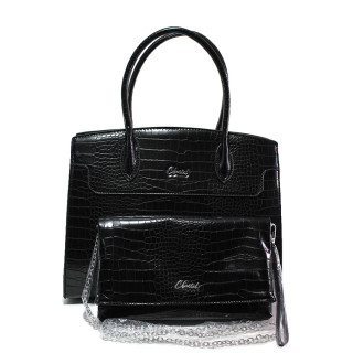 Черна дамска чанта, еко-кожа с крокодилска шарка - елегантен стил за вашето ежедневие N 100015127