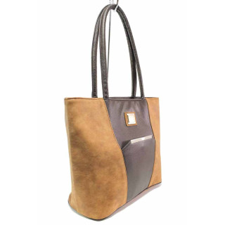 Кафява дамска чанта, здрава еко-кожа - удобство и стил за вашето ежедневие N 100017486