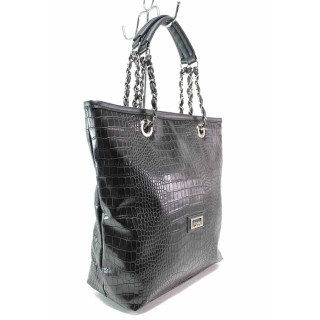 Черна дамска чанта, еко-кожа с крокодилска шарка - удобство и стил за вашето ежедневие N 100017489