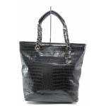Черна дамска чанта, еко-кожа с крокодилска шарка - удобство и стил за вашето ежедневие N 100017489