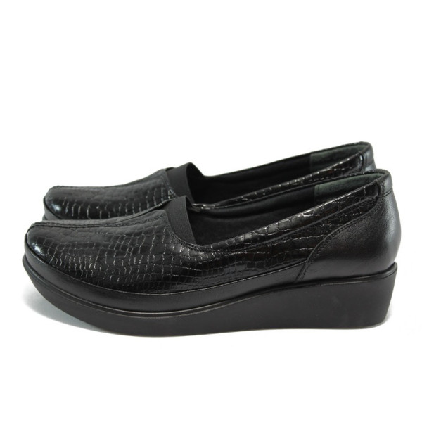 Черни дамски обувки с платформа, лачена естествена кожа - всекидневни обувки за пролетта и лятото N 100015349