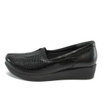 Черни дамски обувки с платформа, лачена естествена кожа - всекидневни обувки за есента и зимата N 100017031