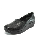 Черни дамски обувки с платформа, естествена кожа с крокодилска шарка - ежедневни обувки за есента и зимата N 100016940