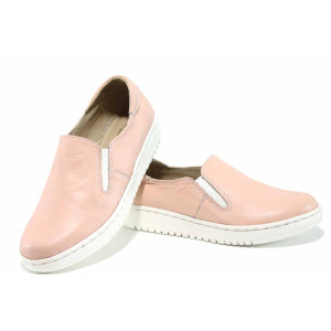 Розови анатомични дамски обувки с равна подметка, естествена кожа - всекидневни обувки за пролетта и лятото N 100016021