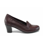 Винени дамски обувки със среден ток, естествена кожа с крокодилска шарка - всекидневни обувки за пролетта и лятото N 100016077
