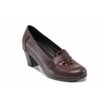 Винени дамски обувки със среден ток, естествена кожа с крокодилска шарка - всекидневни обувки за пролетта и лятото N 100016077