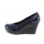 Сини дамски обувки с платформа, естествена кожа и лачена естествена кожа  - ежедневни обувки за пролетта и лятото N 100016088