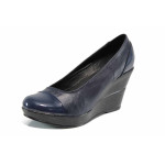 Сини дамски обувки с платформа, естествена кожа и лачена естествена кожа  - ежедневни обувки за пролетта и лятото N 100016088