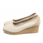 Бежови дамски обувки с платформа, естествена кожа - всекидневни обувки за пролетта и лятото N 100016019