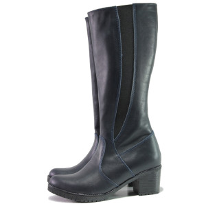 Тъмносини дамски ботуши, естествена кожа - ежедневни обувки за есента и зимата N 100016482