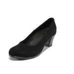 Черни дамски обувки със среден ток, естествен набук - ежедневни обувки за пролетта и лятото N 100016089