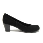 Черни дамски обувки със среден ток, естествен набук - ежедневни обувки за пролетта и лятото N 100016089