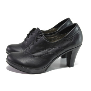 Черни дамски обувки с висок ток, естествена кожа - всекидневни обувки за пролетта и лятото N 100016082