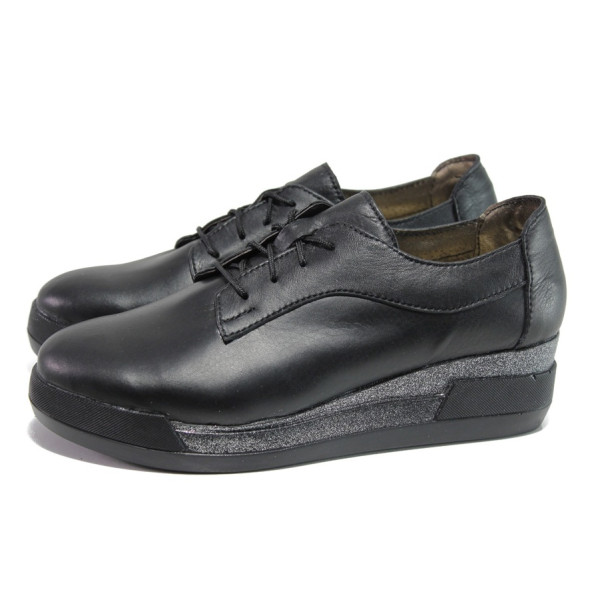 Черни дамски обувки с платформа, естествена кожа - всекидневни обувки за пролетта и лятото N 100016015