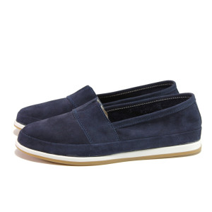 Сини дамски обувки с равна подметка, естествен набук - всекидневни обувки за пролетта и лятото N 100016075