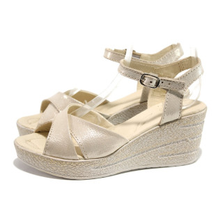 Бежови дамски сандали, естествена кожа - ежедневни обувки за пролетта и лятото N 100015835
