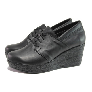Черни дамски обувки с платформа, естествена кожа - ежедневни обувки за пролетта и лятото N 100016090
